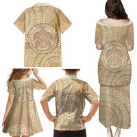 Tonga Ngatu Turtle Family Matching Puletasi and Hawaiian Shirt Vintage Tongan Tapa Cloth