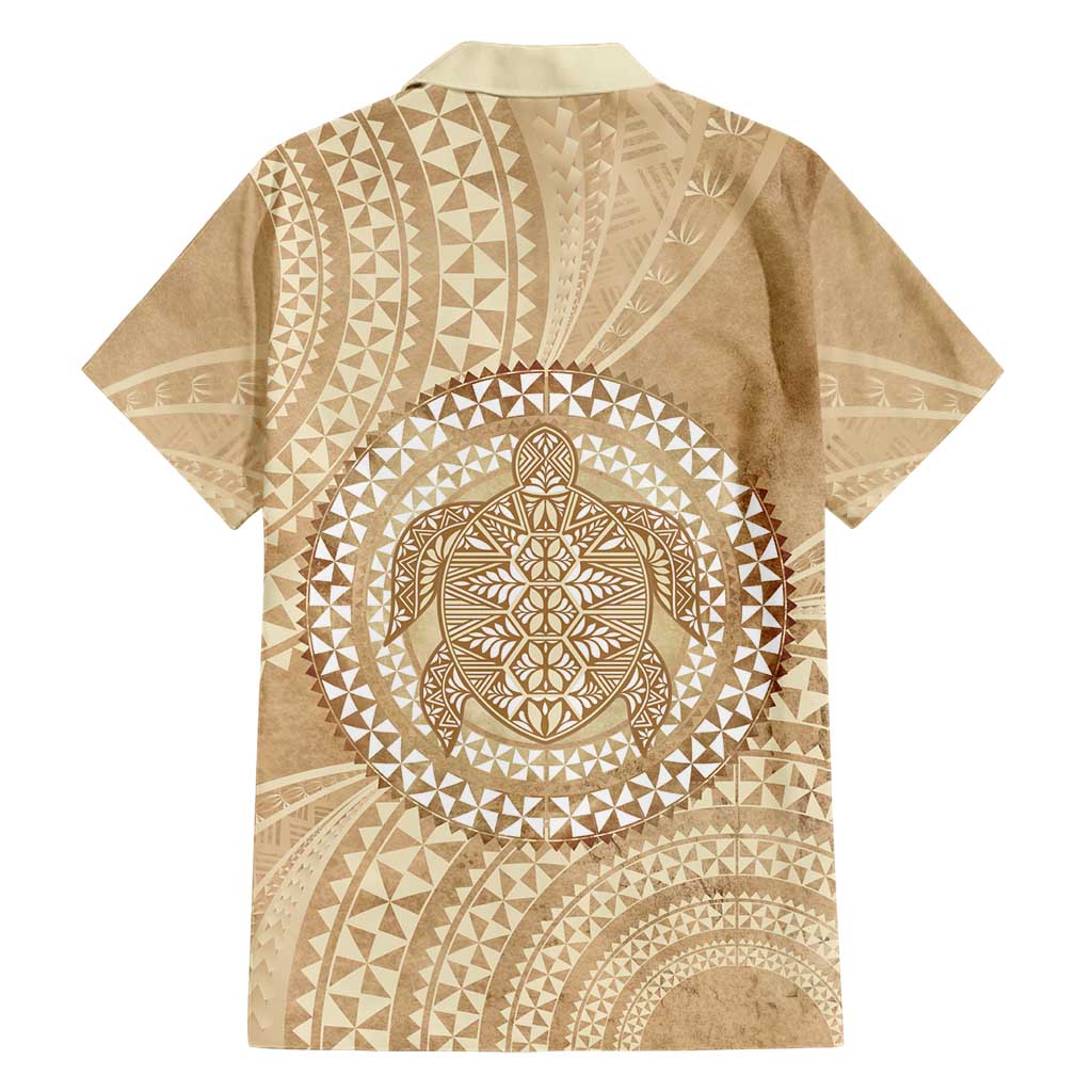 Tonga Ngatu Turtle Family Matching Puletasi and Hawaiian Shirt Vintage Tongan Tapa Cloth