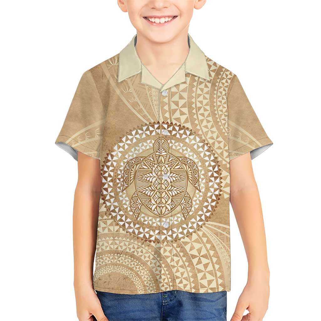 Tonga Ngatu Turtle Family Matching Short Sleeve Bodycon Dress and Hawaiian Shirt Vintage Tongan Tapa Cloth