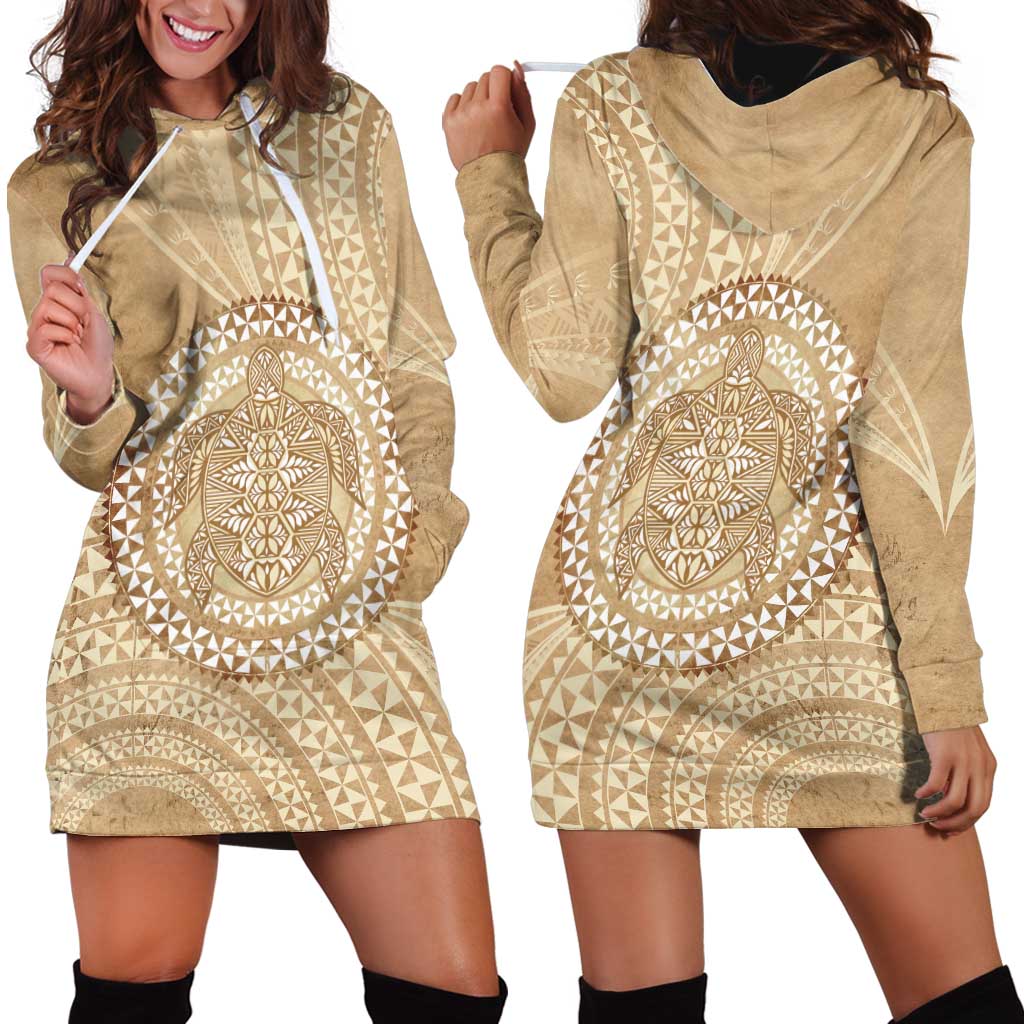 Tonga Ngatu Turtle Hoodie Dress Vintage Tongan Tapa Cloth