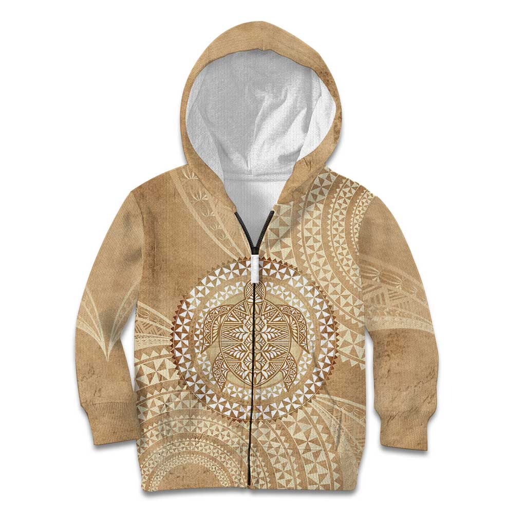 Tonga Ngatu Turtle Kid Hoodie Vintage Tongan Tapa Cloth LT14 Zip Hoodie Brown - Polynesian Pride