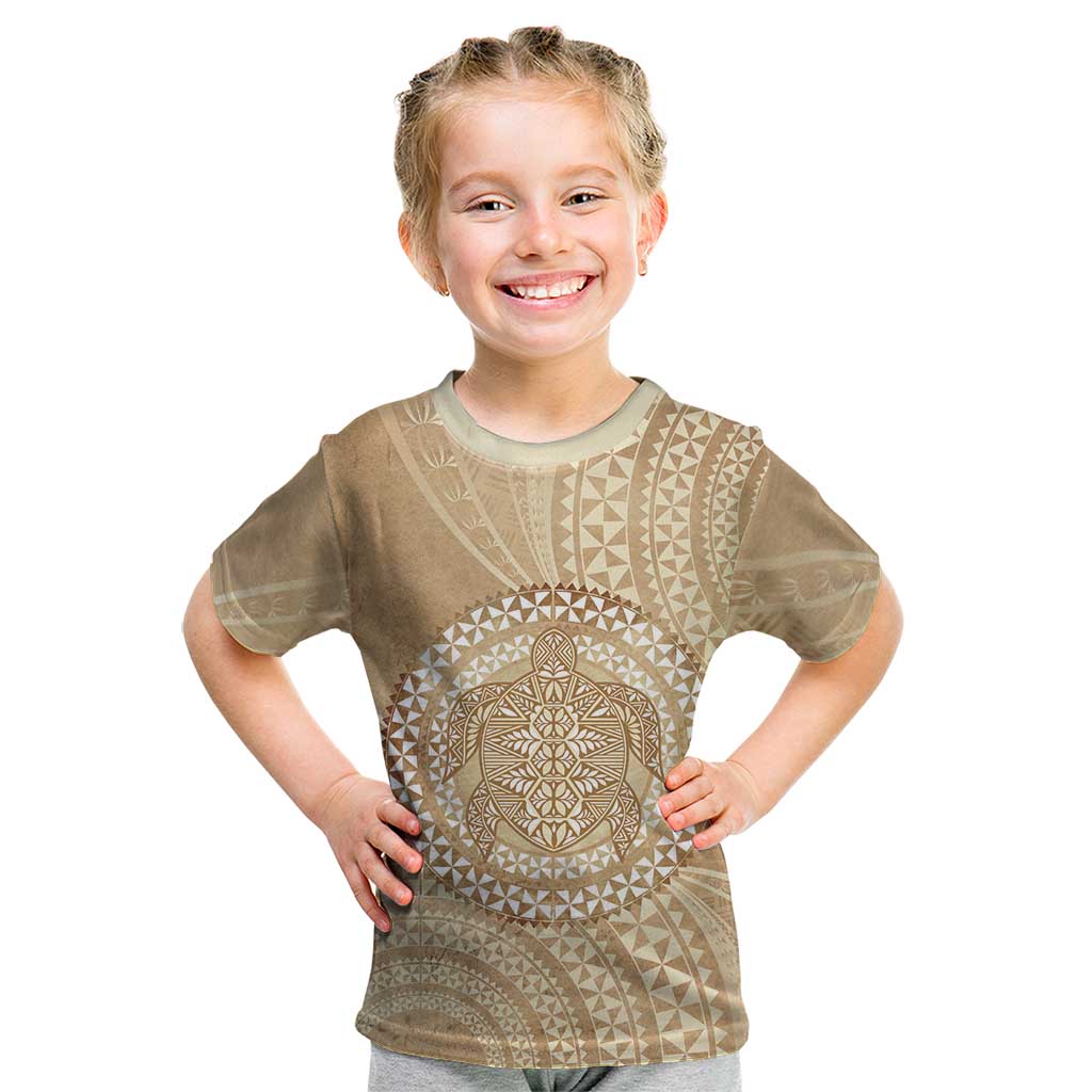 Tonga Ngatu Turtle Kid T Shirt Vintage Tongan Tapa Cloth LT14 Brown - Polynesian Pride