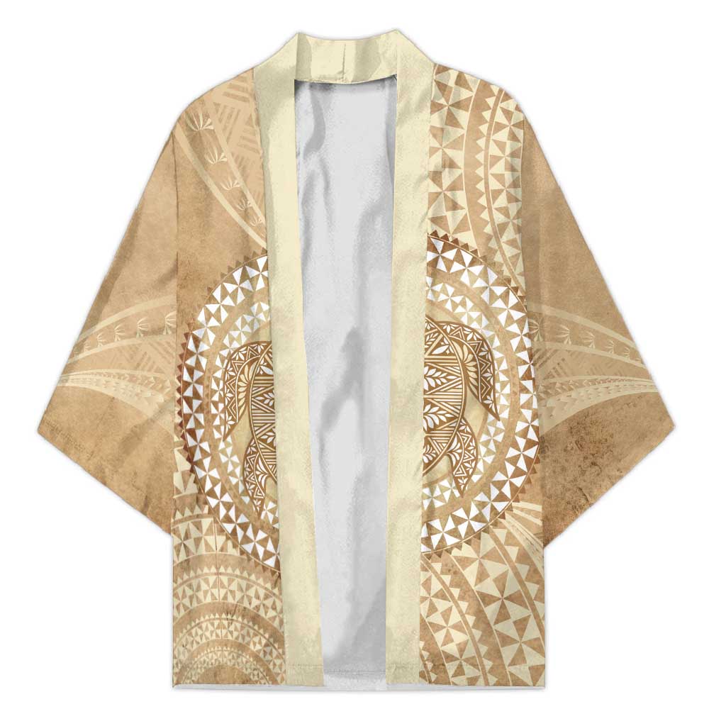 Tonga Ngatu Turtle Kimono Vintage Tongan Tapa Cloth LT14 Unisex Brown - Polynesian Pride