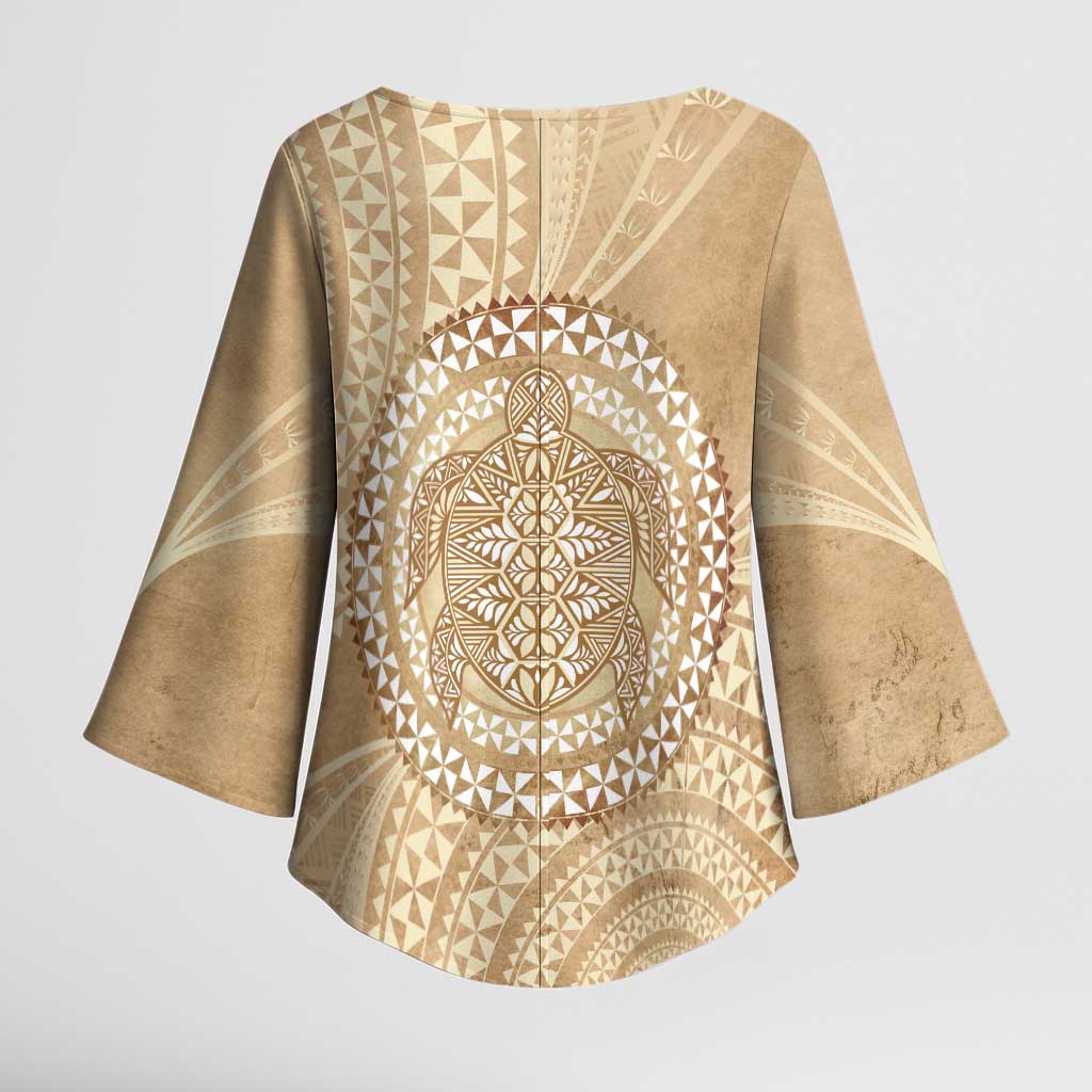 Tonga Ngatu Turtle Kimono Sleeve Blouse Vintage Tongan Tapa Cloth LT14 - Polynesian Pride