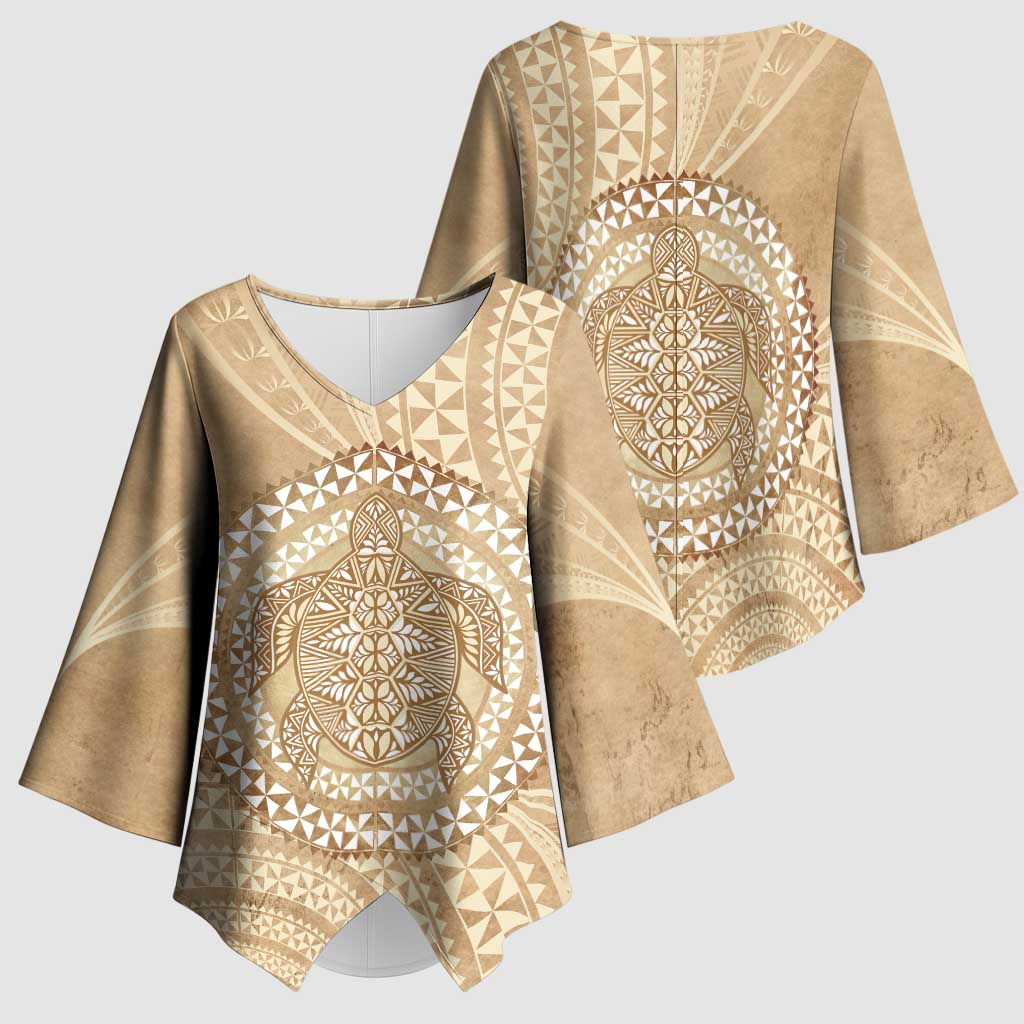 Tonga Ngatu Turtle Kimono Sleeve Blouse Vintage Tongan Tapa Cloth LT14 - Polynesian Pride