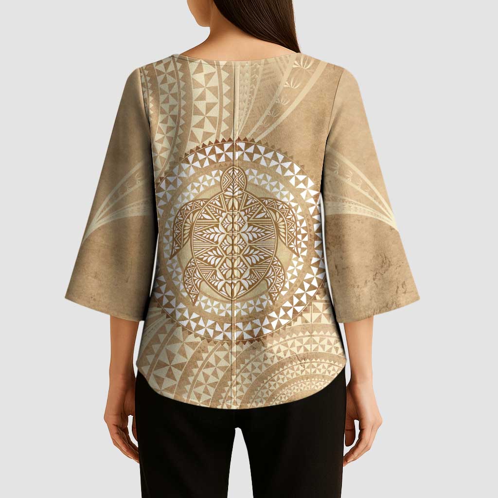 Tonga Ngatu Turtle Kimono Sleeve Blouse Vintage Tongan Tapa Cloth LT14 - Polynesian Pride