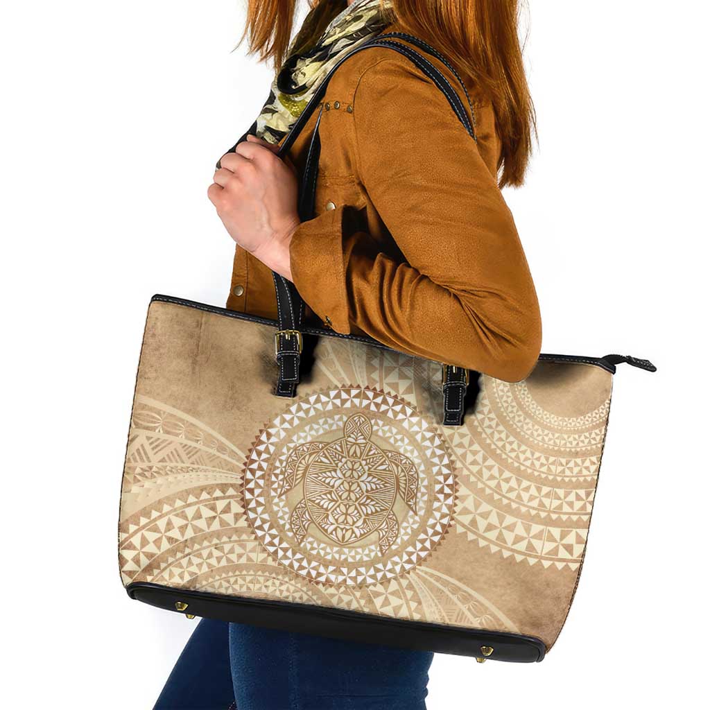 Tonga Ngatu Turtle Leather Tote Bag Vintage Tongan Tapa Cloth LT14 Brown - Polynesian Pride