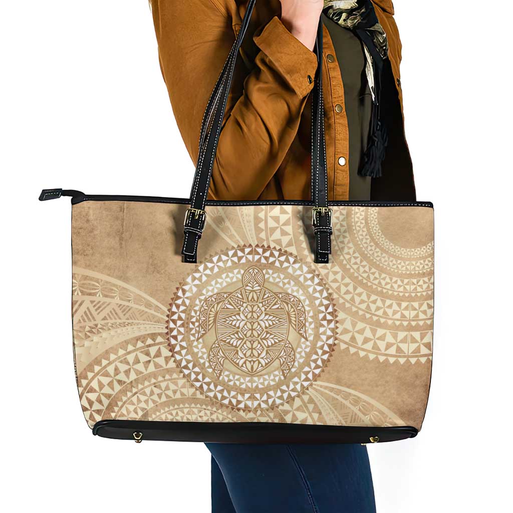 Tonga Ngatu Turtle Leather Tote Bag Vintage Tongan Tapa Cloth LT14 - Polynesian Pride