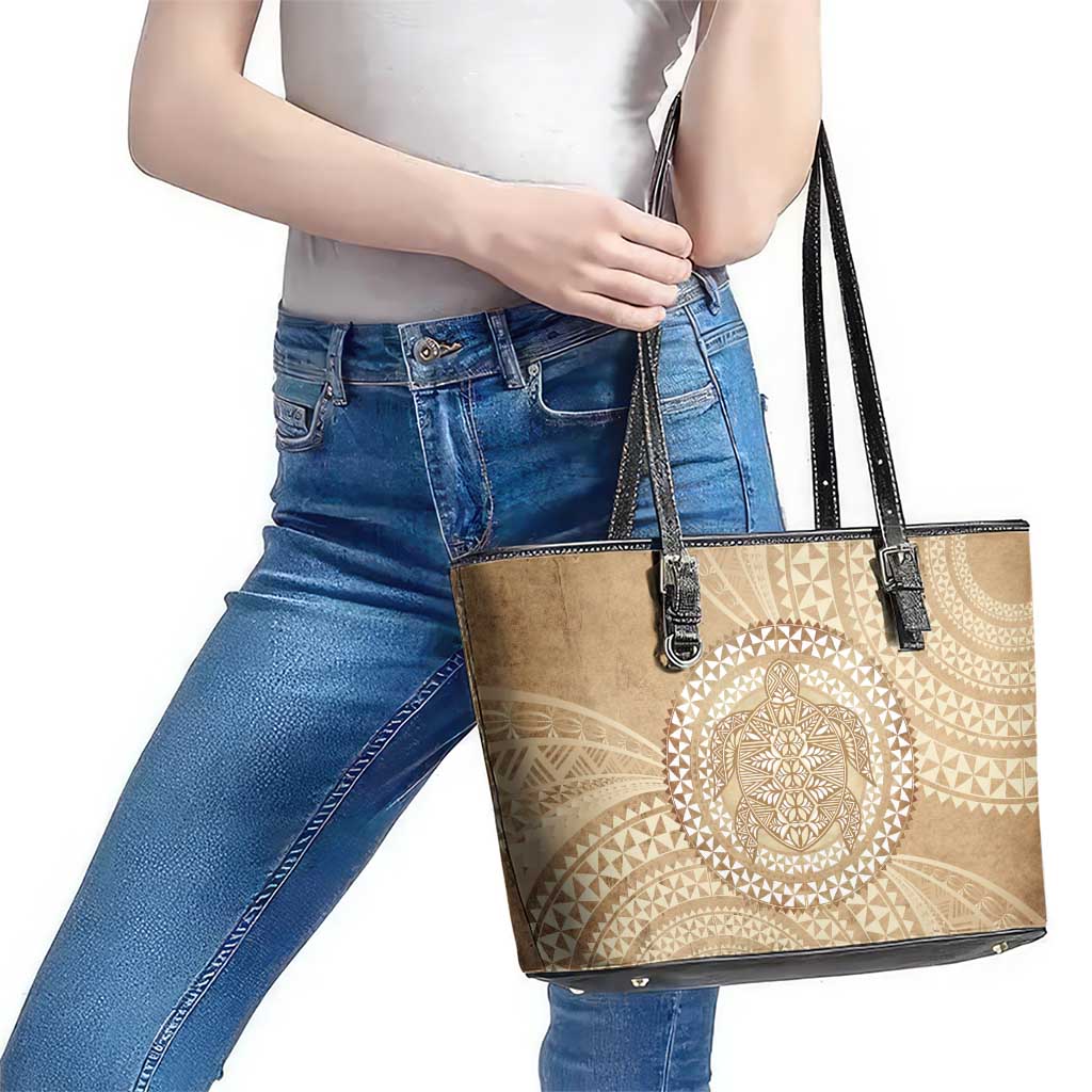Tonga Ngatu Turtle Leather Tote Bag Vintage Tongan Tapa Cloth LT14 - Polynesian Pride