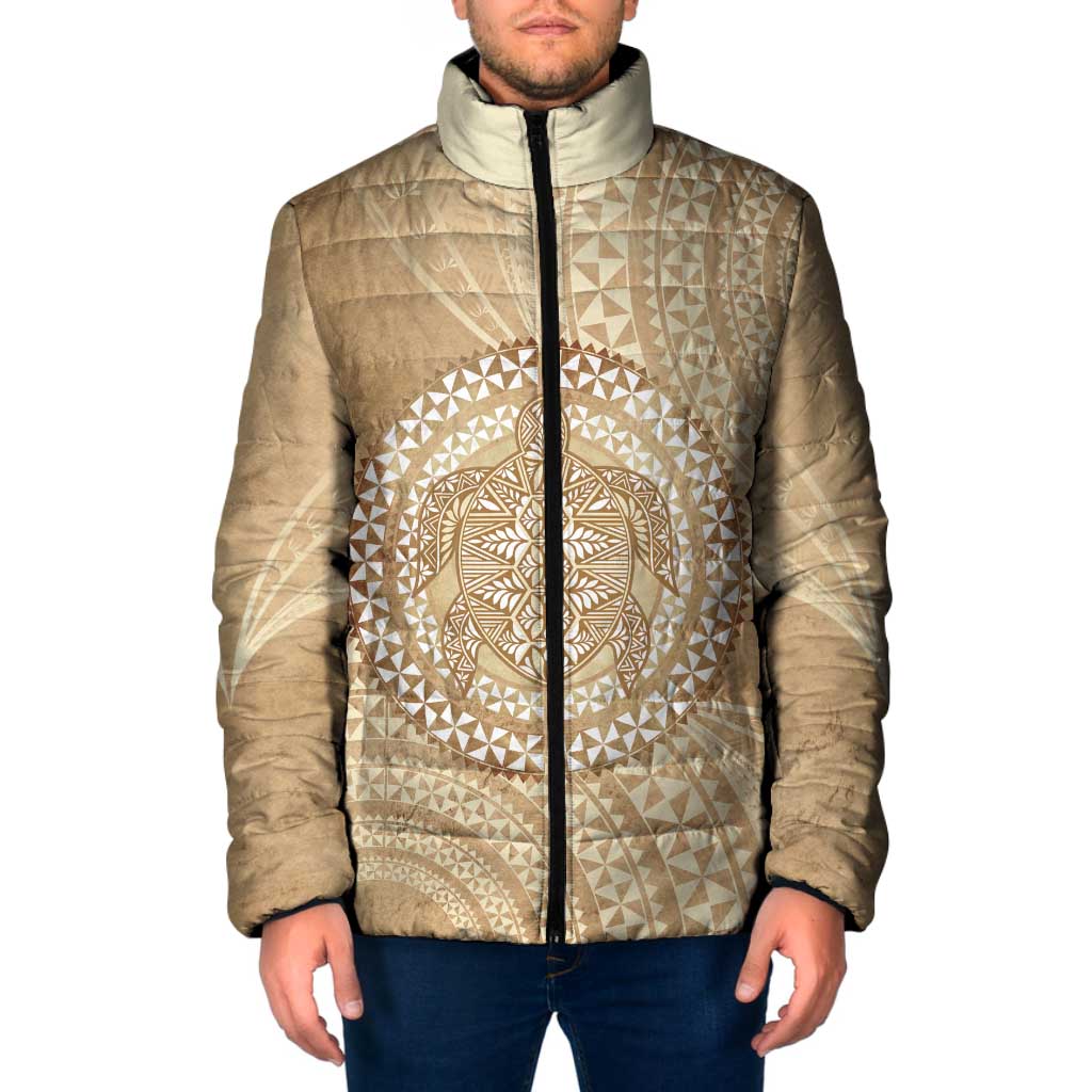 Tonga Ngatu Turtle Padded Jacket Vintage Tongan Tapa Cloth LT14 Men Brown - Polynesian Pride