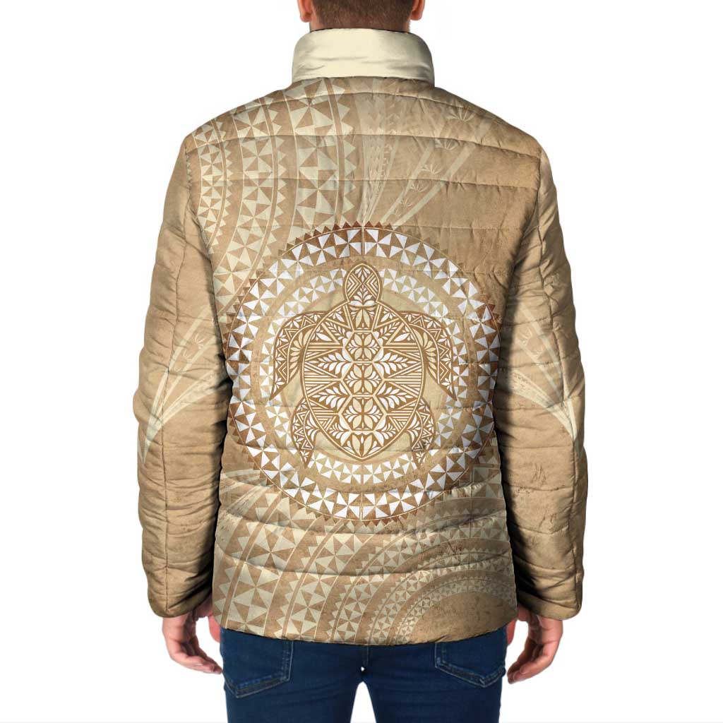 Tonga Ngatu Turtle Padded Jacket Vintage Tongan Tapa Cloth LT14 - Polynesian Pride