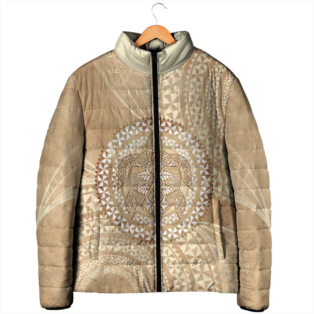 Tonga Ngatu Turtle Padded Jacket Vintage Tongan Tapa Cloth LT14 - Polynesian Pride