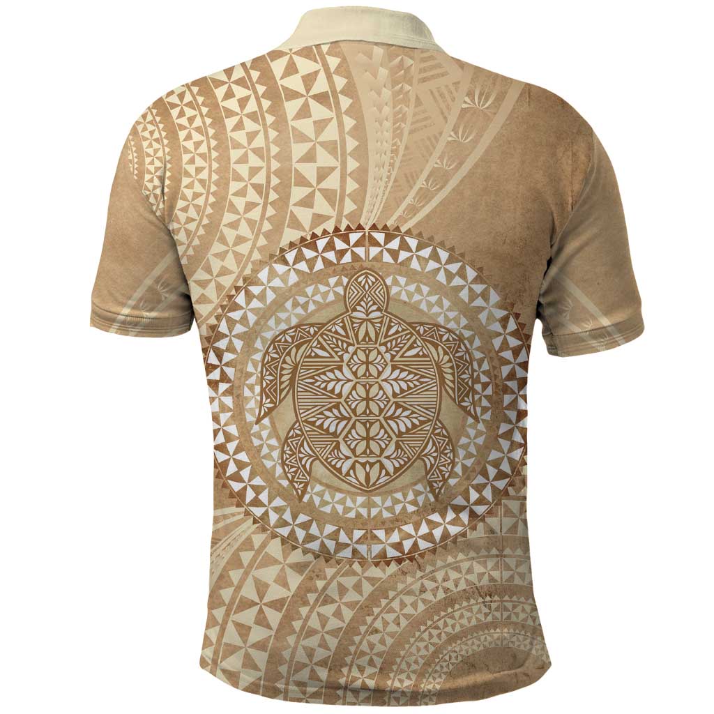 Tonga Ngatu Turtle Polo Shirt Vintage Tongan Tapa Cloth LT14 - Polynesian Pride