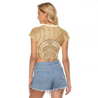 Tonga Ngatu Turtle Raglan Cropped T Shirt Vintage Tongan Tapa Cloth LT14 - Polynesian Pride
