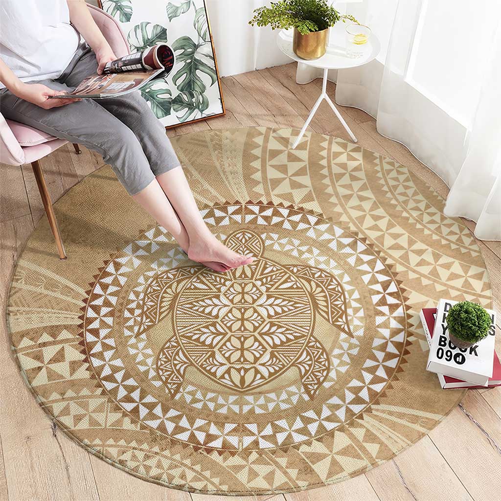 Tonga Ngatu Turtle Round Carpet Vintage Tongan Tapa Cloth LT14 - Polynesian Pride
