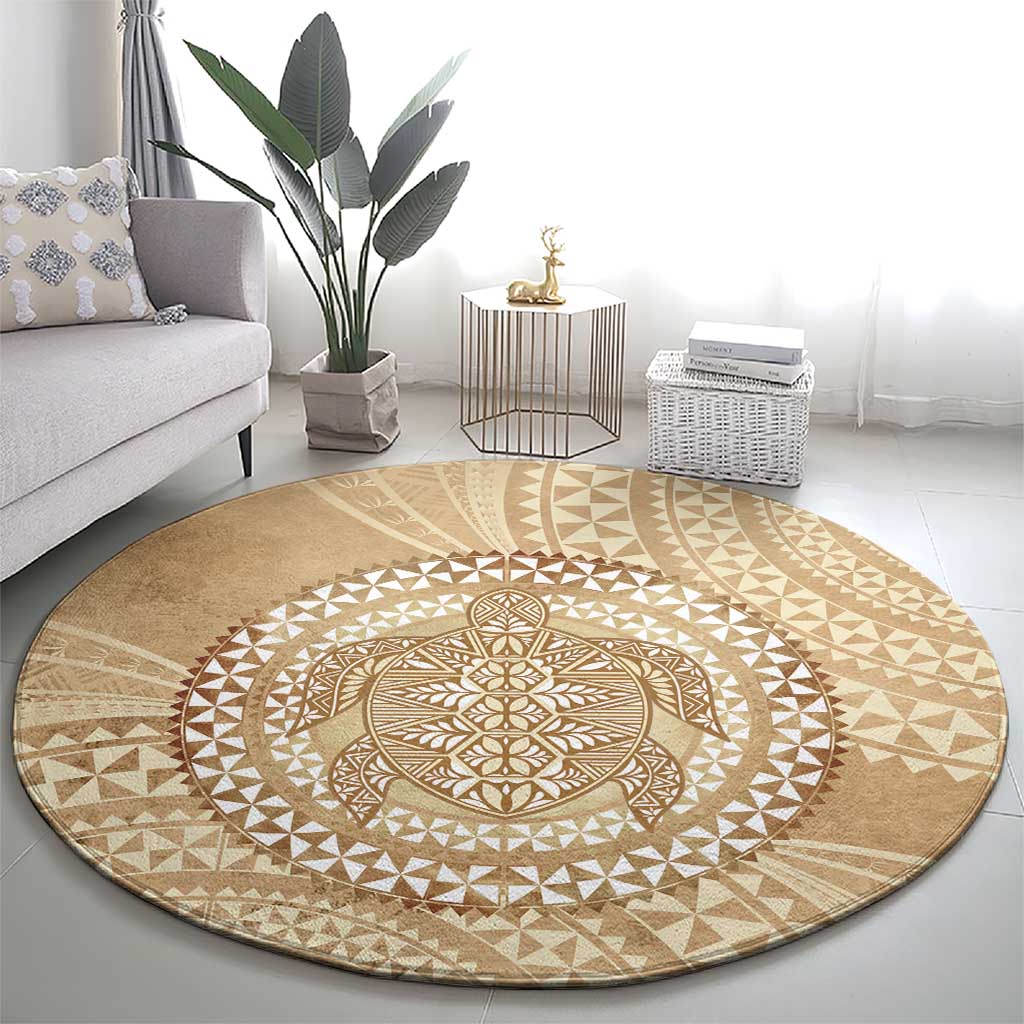 Tonga Ngatu Turtle Round Carpet Vintage Tongan Tapa Cloth LT14 - Polynesian Pride