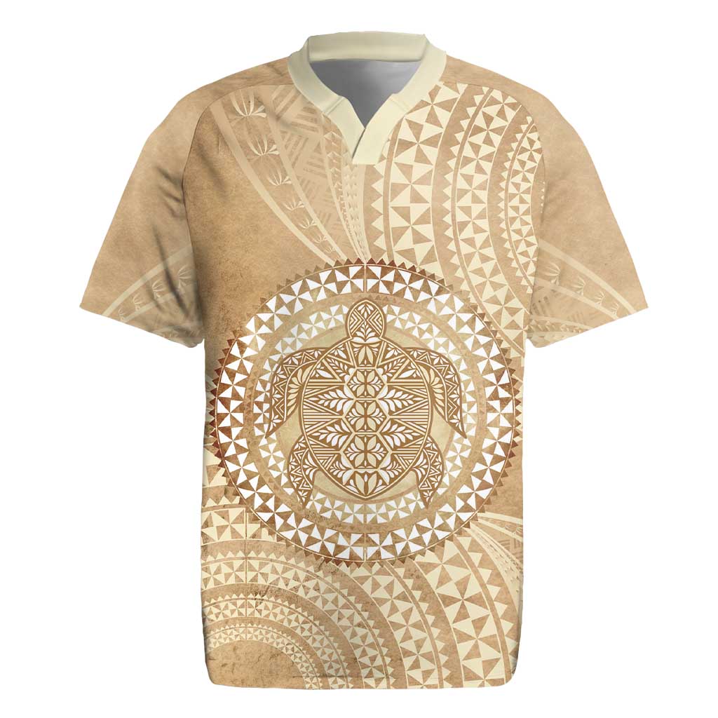 Tonga Ngatu Turtle Rugby Jersey Vintage Tongan Tapa Cloth LT14 Brown - Polynesian Pride