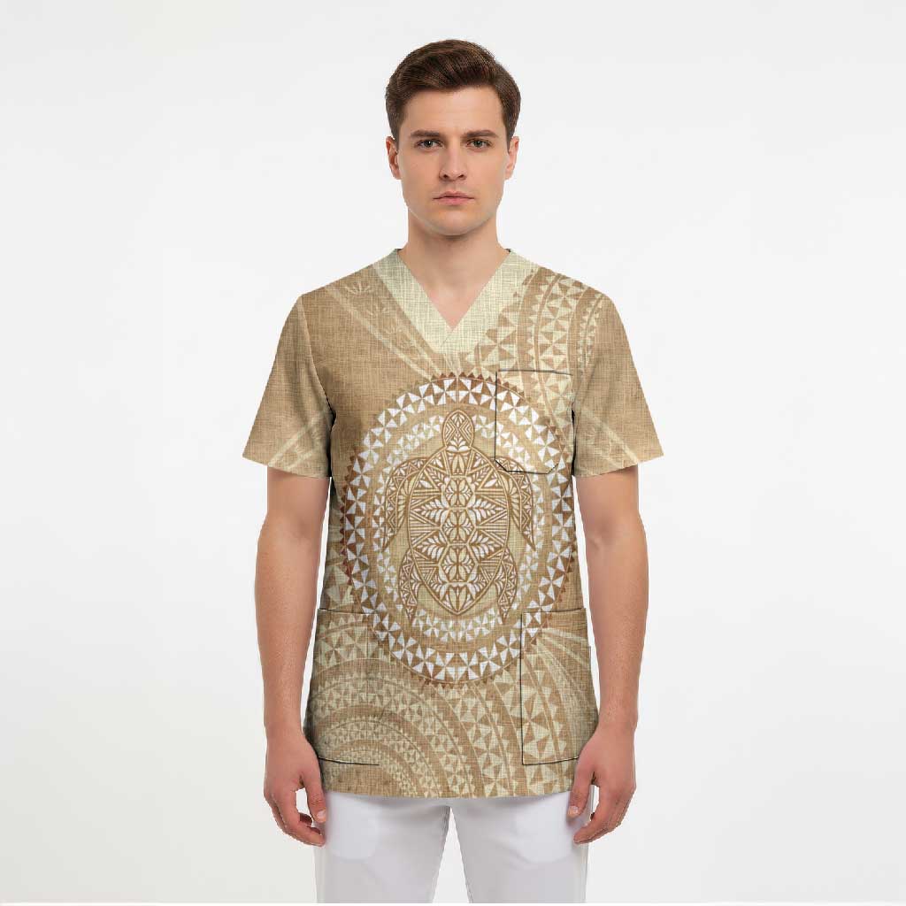 Tonga Ngatu Turtle Scrub Top Vintage Tongan Tapa Cloth LT14 - Polynesian Pride
