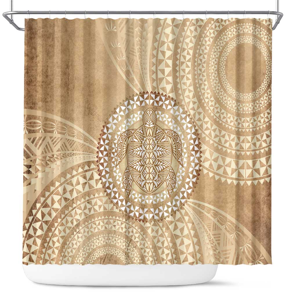 Tonga Ngatu Turtle Shower Curtain Vintage Tongan Tapa Cloth LT14 Brown - Polynesian Pride