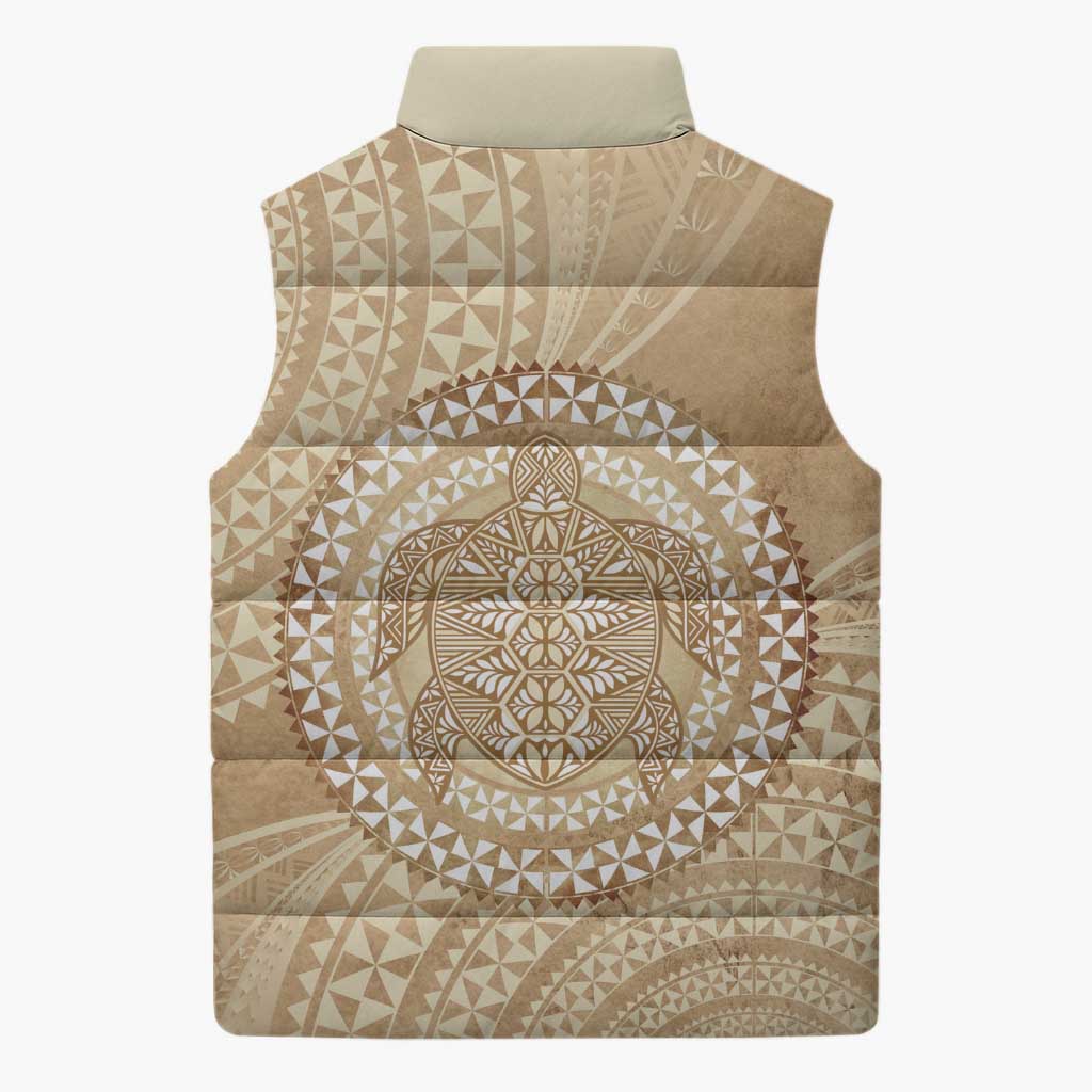 Tonga Ngatu Turtle Sleeveless Puffer Jacket Vintage Tongan Tapa Cloth LT14 - Polynesian Pride
