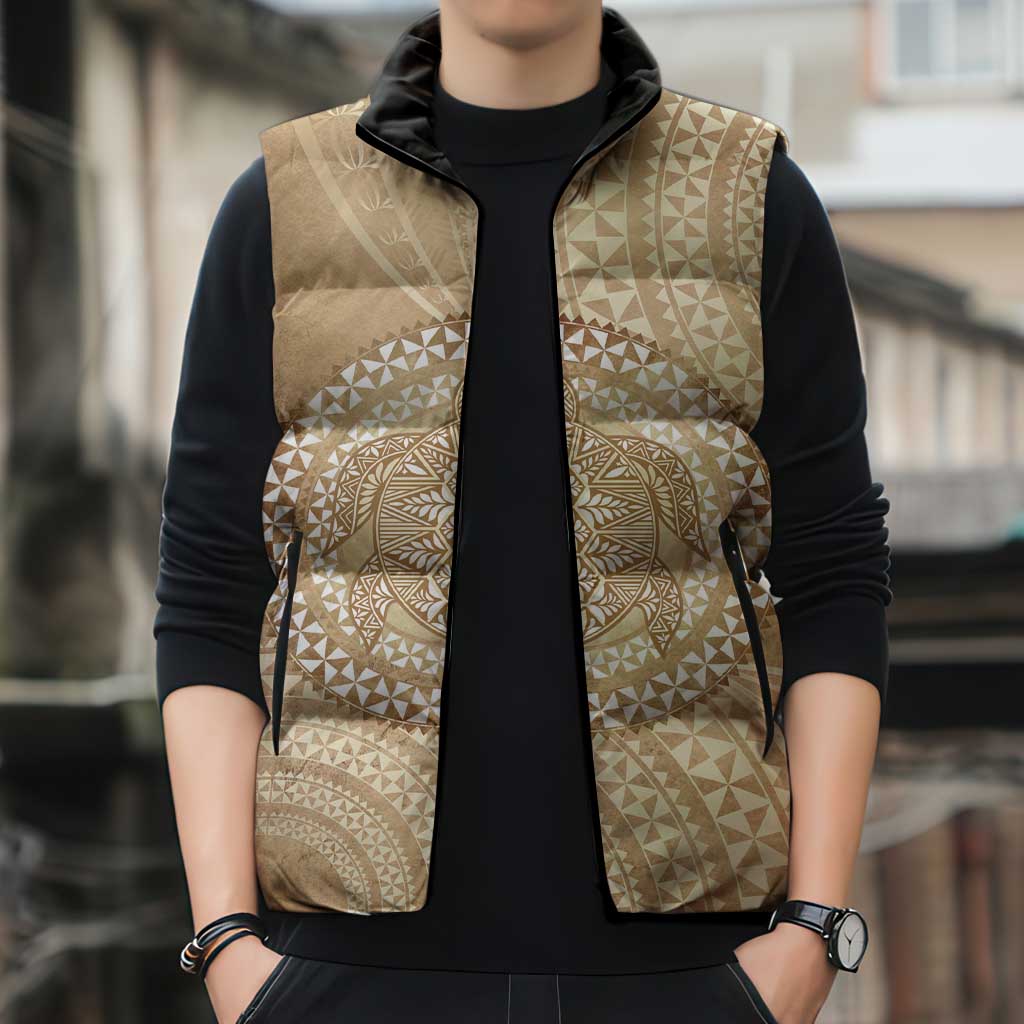 Tonga Ngatu Turtle Sleeveless Puffer Jacket Vintage Tongan Tapa Cloth LT14 - Polynesian Pride