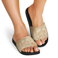 Tonga Ngatu Turtle Slide Sandals Vintage Tongan Tapa Cloth LT14 - Polynesian Pride