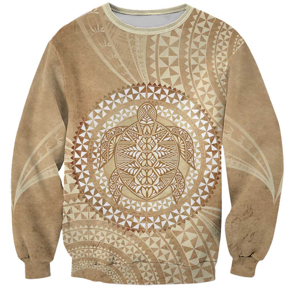 Tonga Ngatu Turtle Sweatshirt Vintage Tongan Tapa Cloth LT14 Unisex Brown - Polynesian Pride