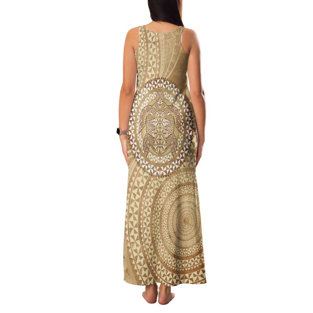 Tonga Ngatu Turtle Tank Maxi Dress Vintage Tongan Tapa Cloth LT14 - Polynesian Pride