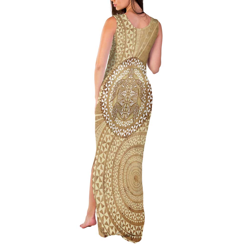 Tonga Ngatu Turtle Tank Maxi Dress Vintage Tongan Tapa Cloth LT14 - Polynesian Pride