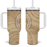 Tonga Ngatu Turtle Tumbler With Handle Vintage Tongan Tapa Cloth LT14 One Size: 40 oz Brown - Polynesian Pride