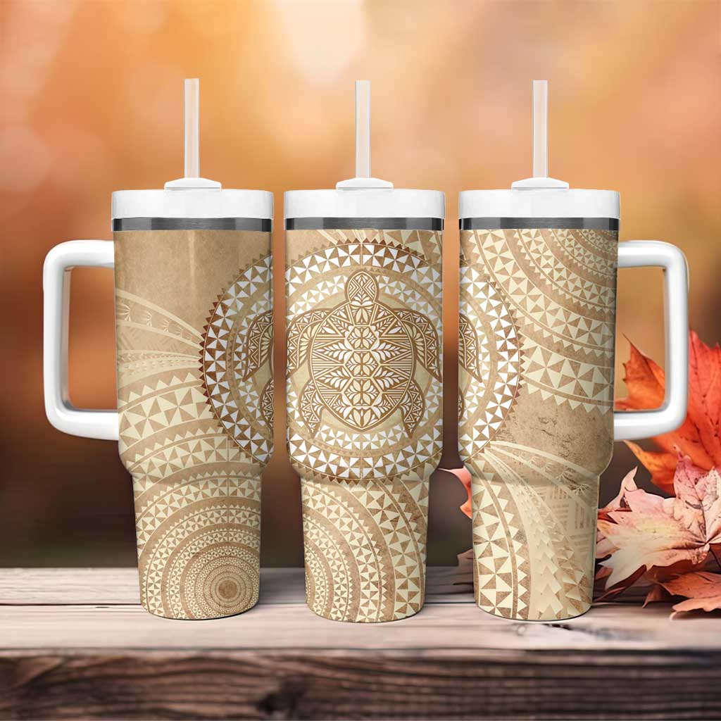 Tonga Ngatu Turtle Tumbler With Handle Vintage Tongan Tapa Cloth LT14 - Polynesian Pride