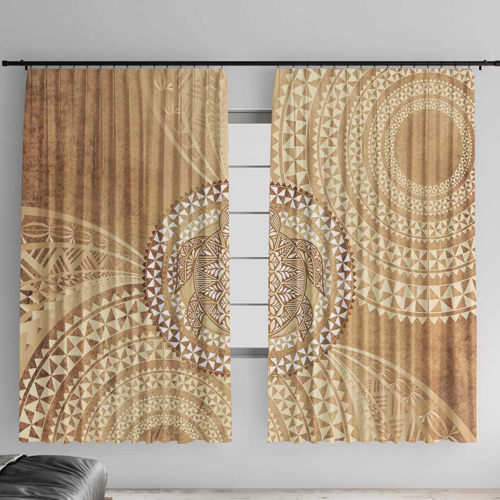 Tonga Ngatu Turtle Window Curtain Vintage Tongan Tapa Cloth LT14 With Hooks Brown - Polynesian Pride