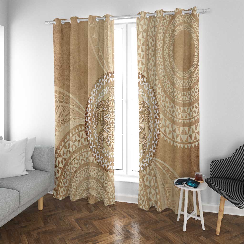 Tonga Ngatu Turtle Window Curtain Vintage Tongan Tapa Cloth LT14 With Grommets Brown - Polynesian Pride