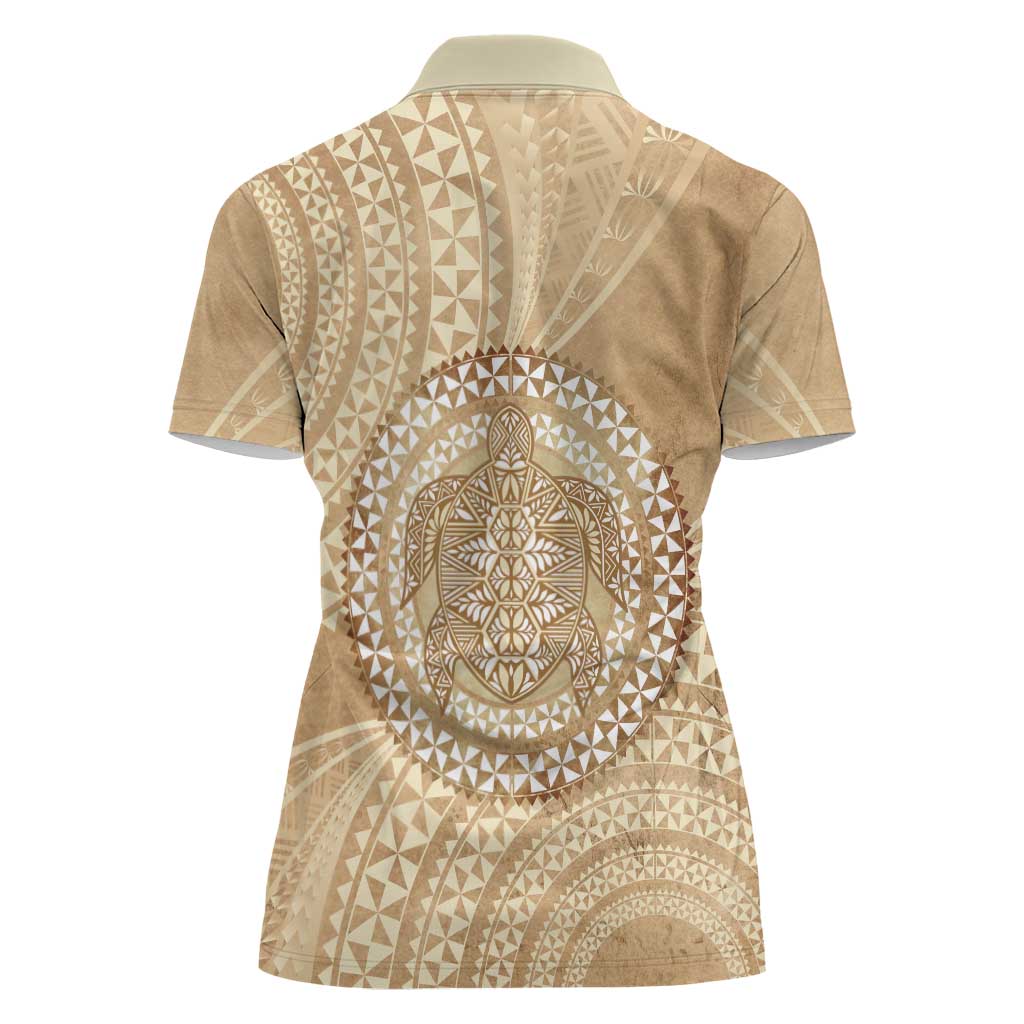 Tonga Ngatu Turtle Women Polo Shirt Vintage Tongan Tapa Cloth LT14 - Polynesian Pride