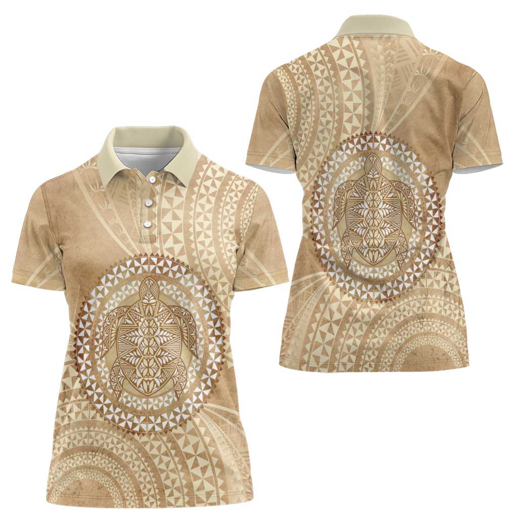 Tonga Ngatu Turtle Women Polo Shirt Vintage Tongan Tapa Cloth LT14 - Polynesian Pride