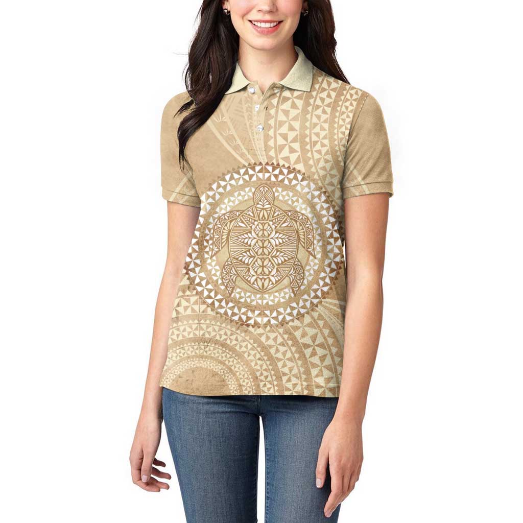 Tonga Ngatu Turtle Women Polo Shirt Vintage Tongan Tapa Cloth LT14 - Polynesian Pride
