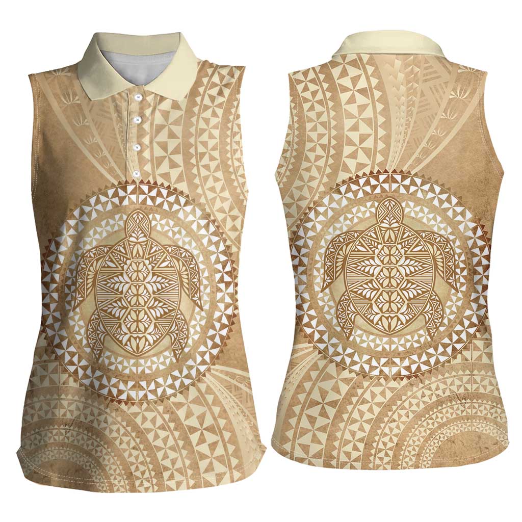 Tonga Ngatu Turtle Women Sleeveless Polo Shirt Vintage Tongan Tapa Cloth LT14 - Polynesian Pride