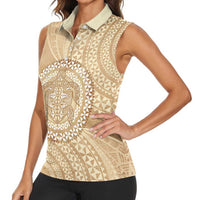 Tonga Ngatu Turtle Women Sleeveless Polo Shirt Vintage Tongan Tapa Cloth LT14 - Polynesian Pride