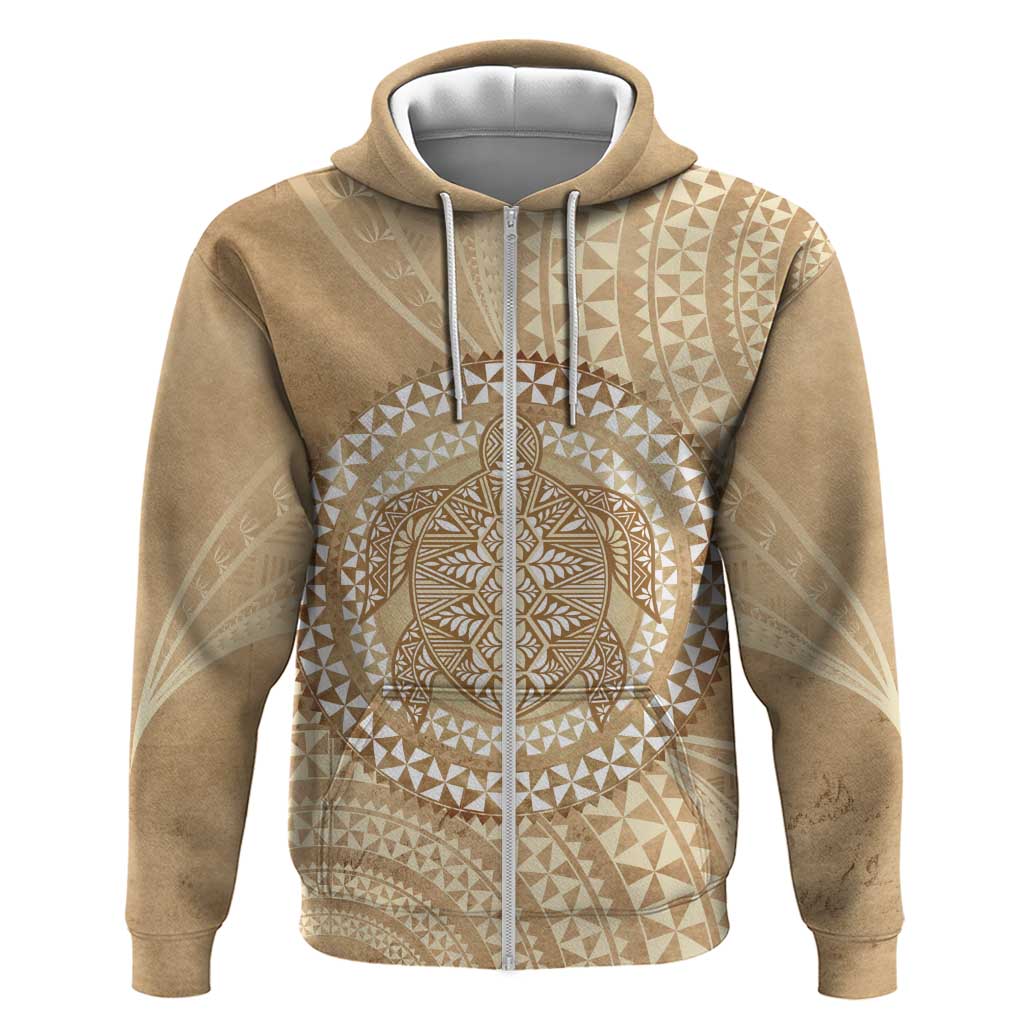Tonga Ngatu Turtle Zip Hoodie Vintage Tongan Tapa Cloth LT14 Zip Hoodie Brown - Polynesian Pride