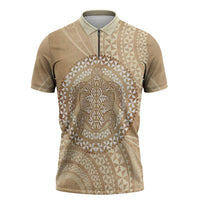 Tonga Ngatu Turtle Zipper Polo Shirt Vintage Tongan Tapa Cloth LT14 Brown - Polynesian Pride