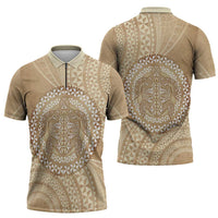 Tonga Ngatu Turtle Zipper Polo Shirt Vintage Tongan Tapa Cloth LT14 - Polynesian Pride