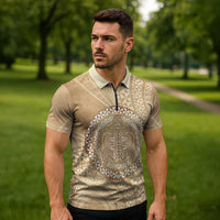 Tonga Ngatu Turtle Zipper Polo Shirt Vintage Tongan Tapa Cloth LT14 - Polynesian Pride