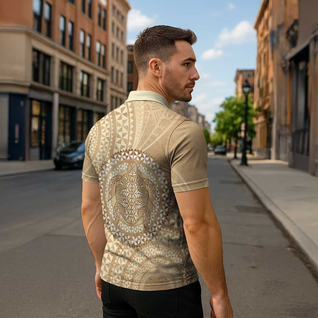 Tonga Ngatu Turtle Zipper Polo Shirt Vintage Tongan Tapa Cloth LT14 - Polynesian Pride