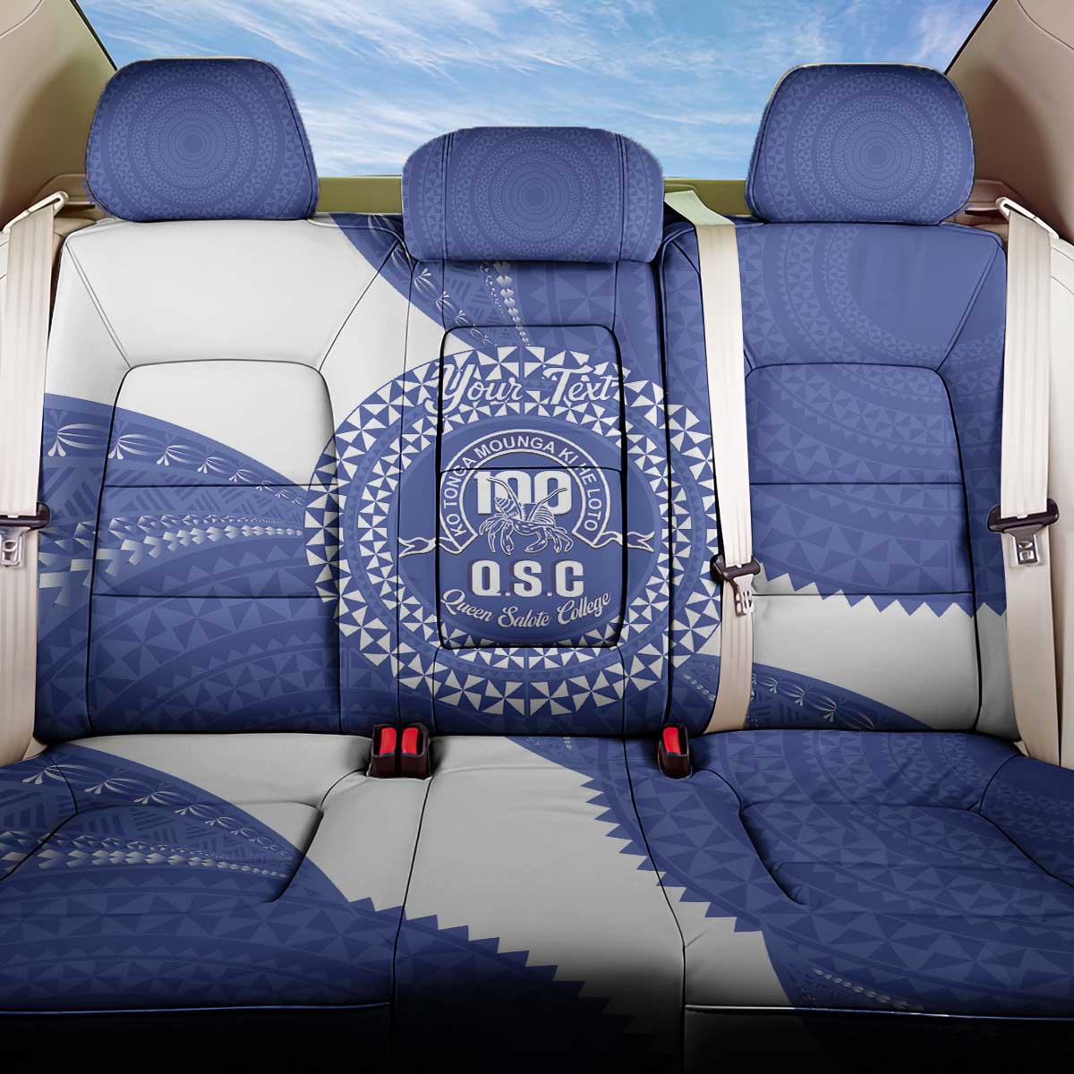 Queen Salote College 100th Anniversary Personalized Back Car Seat Cover Est 1926 Kolisi Fefine Tongan Ngatu Pattern