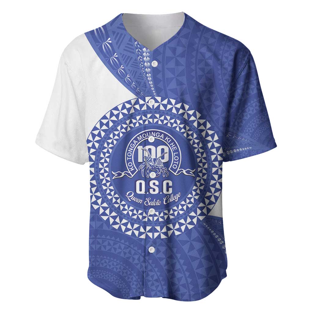Queen Salote College 100th Anniversary Personalized Baseball Jersey Est 1926 Kolisi Fefine Tongan Ngatu Pattern LT14 Blue - Polynesian Pride