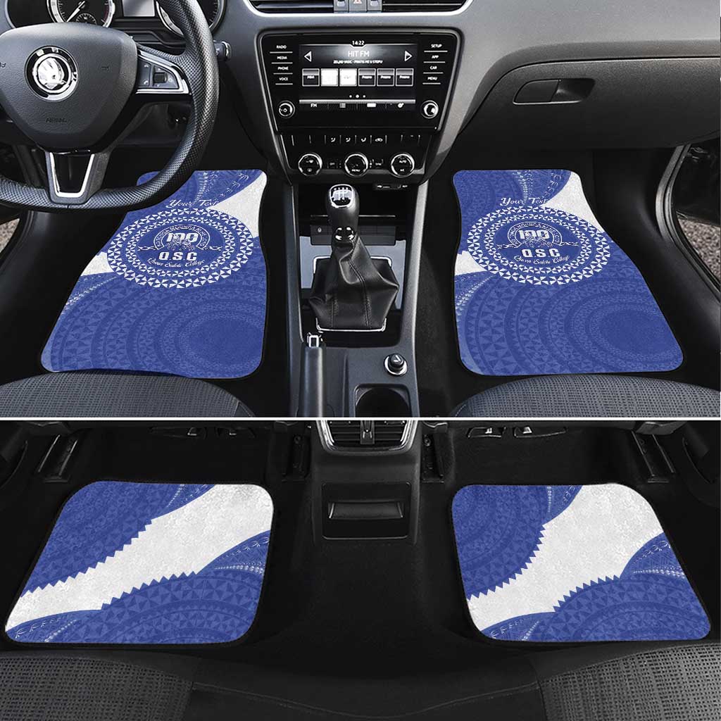 Queen Salote College 100th Anniversary Personalized Car Mats Est 1926 Kolisi Fefine Tongan Ngatu Pattern LT14 Set 4pcs Blue - Polynesian Pride