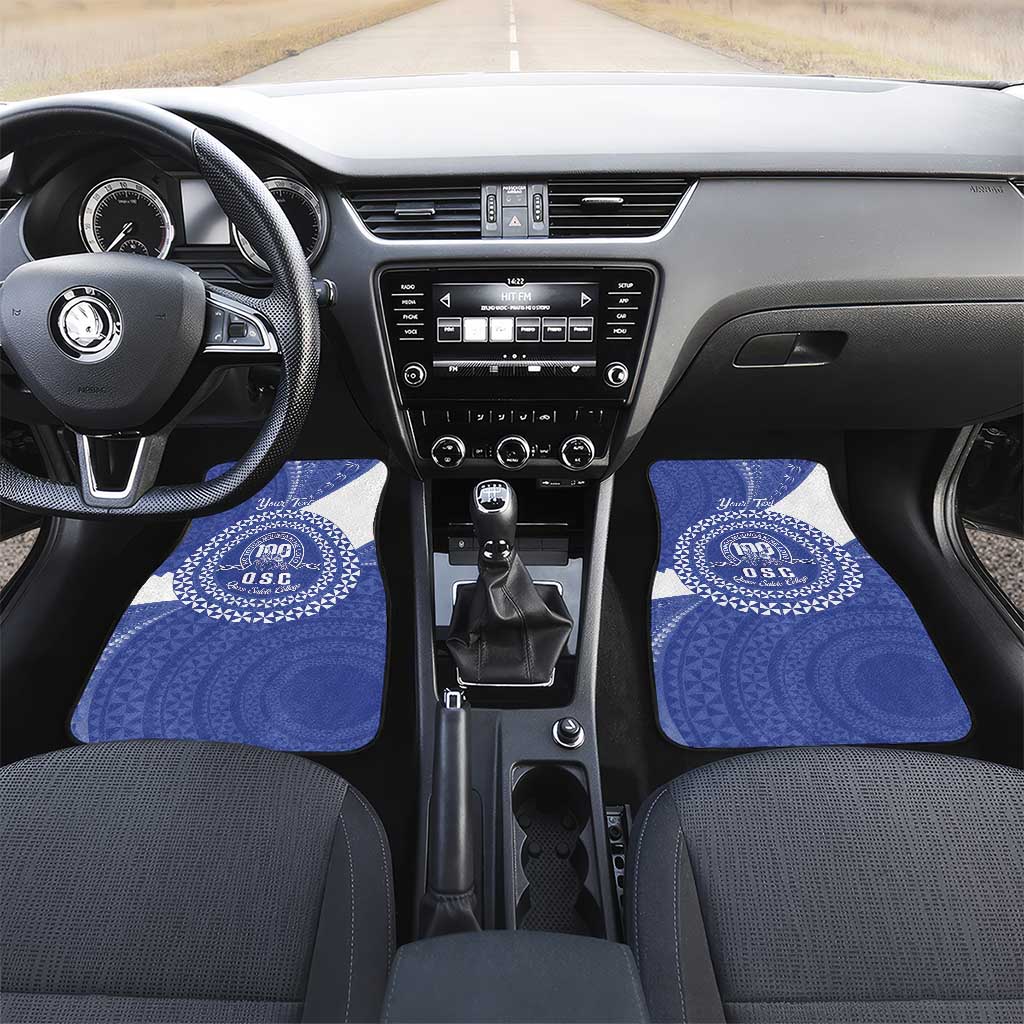 Queen Salote College 100th Anniversary Personalized Car Mats Est 1926 Kolisi Fefine Tongan Ngatu Pattern LT14 Set 2pcs - Front Blue - Polynesian Pride
