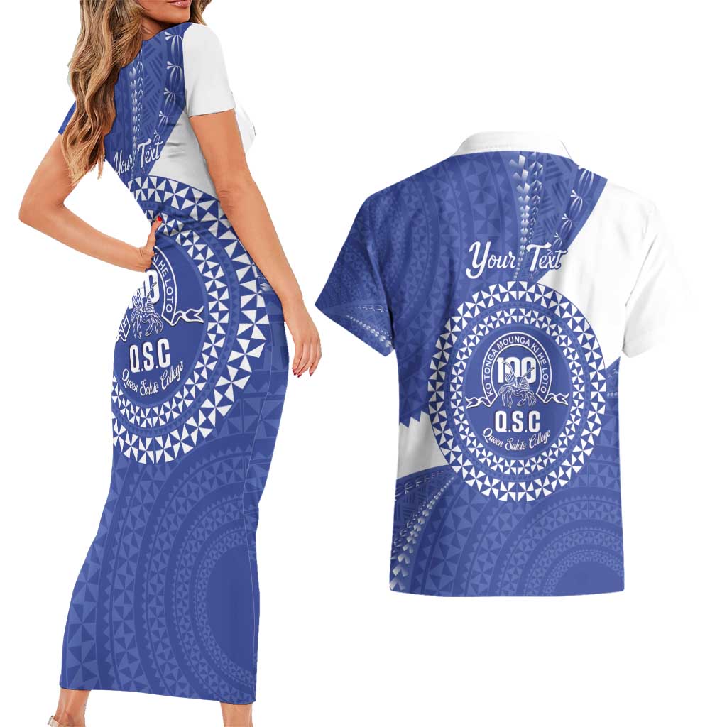 Queen Salote College 100th Anniversary Personalized Couples Matching Short Sleeve Bodycon Dress and Hawaiian Shirt Est 1926 Kolisi Fefine Tongan Ngatu Pattern