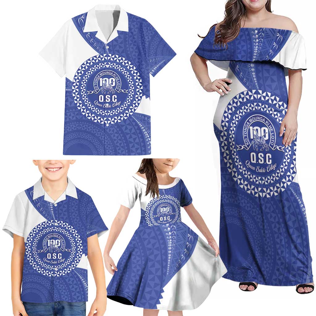 Queen Salote College 100th Anniversary Personalized Family Matching Off Shoulder Maxi Dress and Hawaiian Shirt Est 1926 Kolisi Fefine Tongan Ngatu Pattern LT14 - Polynesian Pride