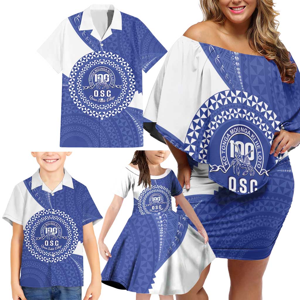 Queen Salote College 100th Anniversary Personalized Family Matching Off Shoulder Short Dress and Hawaiian Shirt Est 1926 Kolisi Fefine Tongan Ngatu Pattern LT14 - Polynesian Pride